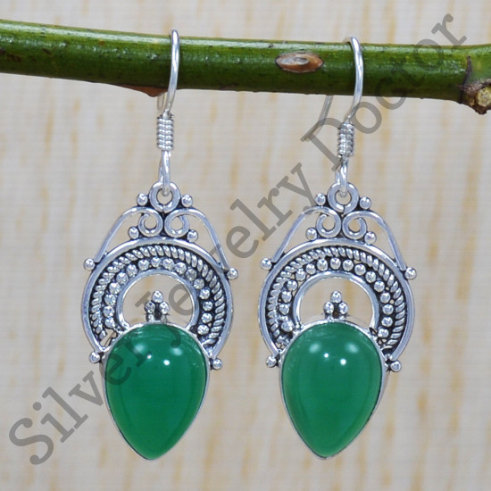 Casual Wear Jewelry Green Onyx Gemstone 925 Sterling Silver Earrings SJWE-275