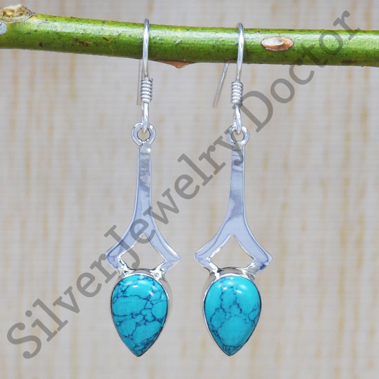 925 Sterling Silver Turquoise Gemstone Designer Jewelry New Earrings SJWE-284