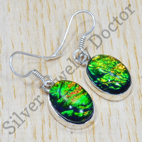 925 Sterling Silver Synthetic Opal Gemstone Jewelry Classic Earrings SJWE-302