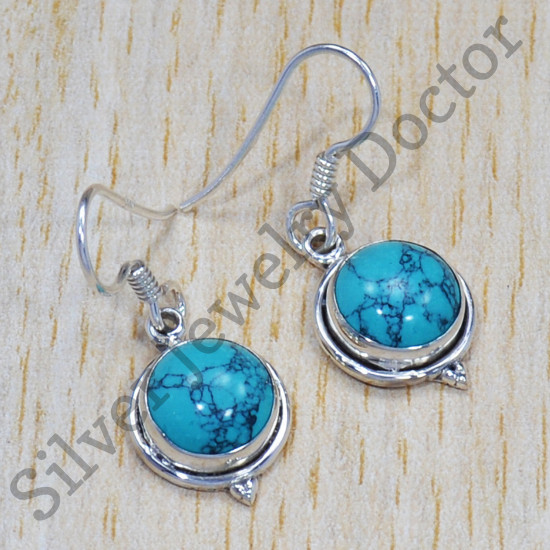 Authentic 925 Sterling Silver Woman Jewelry Turquoise Gemstone Earrings SJWE-319