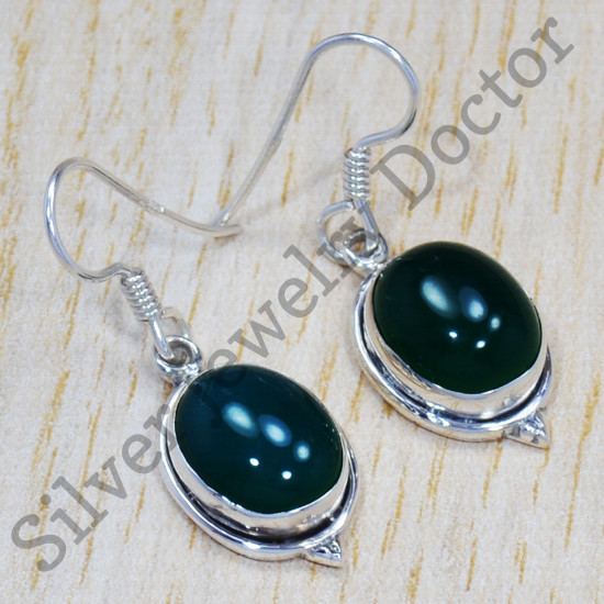 925 Sterling Silver Green Onyx Gemstone Wholesale Price Jewelry Earrings SJWE-321