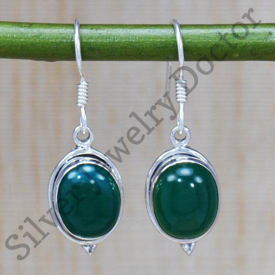 925 Sterling Silver Green Onyx Gemstone Wholesale Price Jewelry Earrings SJWE-321