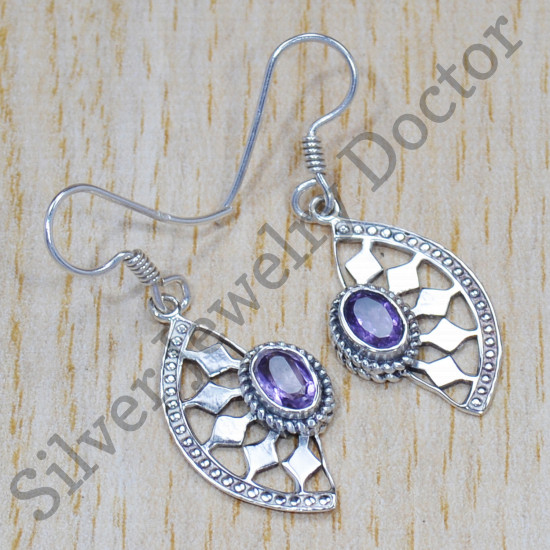 Amethyst Gemstone Wedding Jewelry 925 Silver Woman Earrings SJWE-326