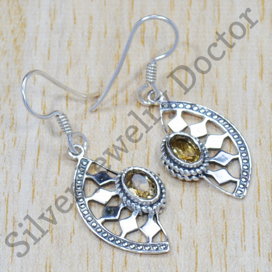 925 Sterling Silver Jewelry Citrine Gemstone Traditional Look Earrings SJWE-327