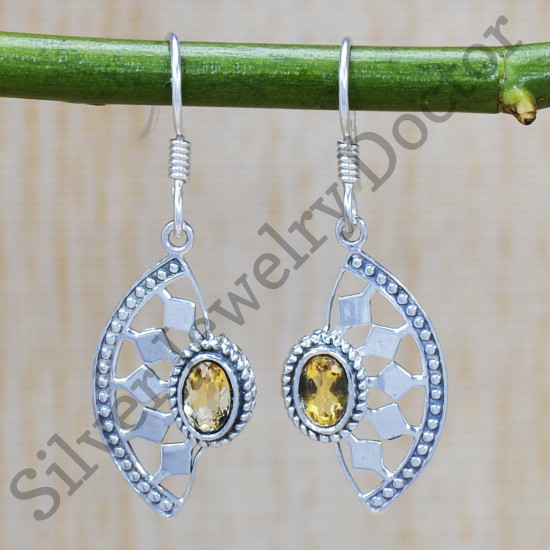 925 Sterling Silver Jewelry Citrine Gemstone Traditional Look Earrings SJWE-327