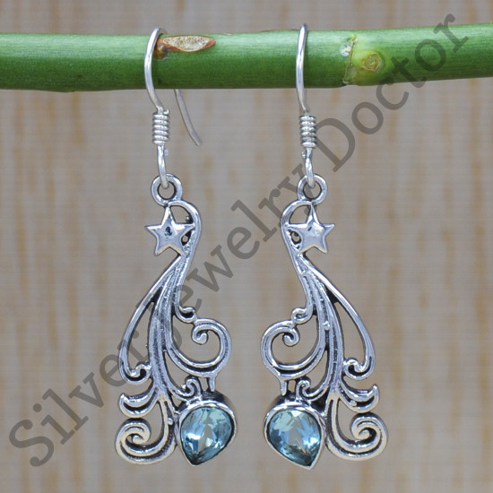 925 Sterling Silver Jaipur Fashion Jewelry Blue Topaz Gemstone Earrings SJWE-356