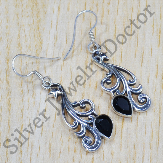 Magnificent 925 Sterling Silver Black Onyx Gemstone Unique Jewelry Earrings SJWE-357