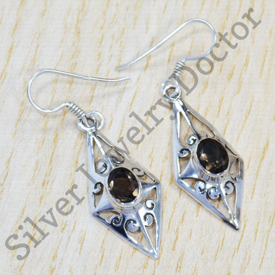 Designer 925 Sterling Silver Jewelry Smoky Quartz Gemstone Fine Earrings SJWE-381