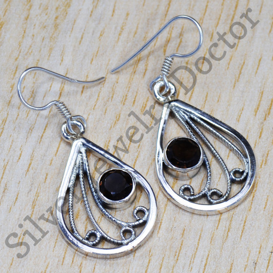 925 Sterling Silver Jewelry Smoky Quartz Gemstone New Fashion Earrings SJWE-384