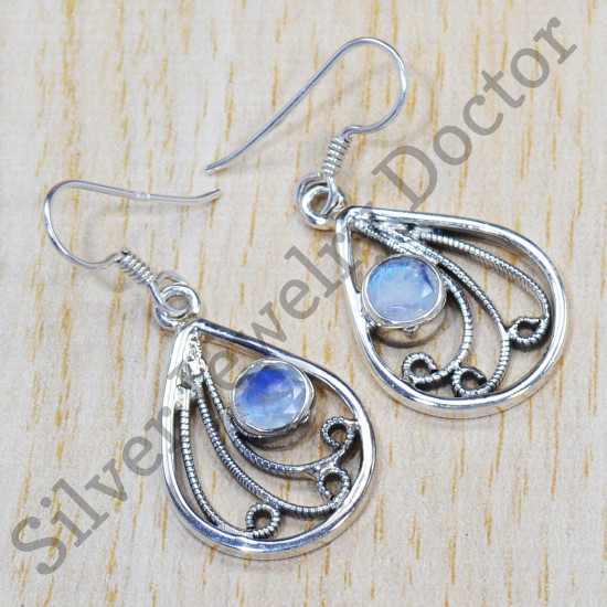 Beautiful 925 Sterling Silver Jewelry Rainbow Moonstone Gemstone Earrings SJWE-385