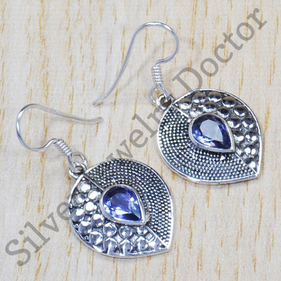 Casual Wear 925 Real Sterling Silver Jewelry Iolite Gemstone Earrings SJWE-394