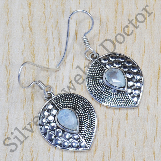 925 Sterling Silver Rainbow Moonstone Light Weight Jewelry Earrings SJWE-395