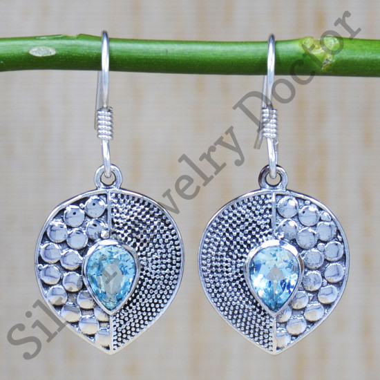 Amazing Look 925 Sterling Silver Jewelry Blue Topaz Gemstone Earrings SJWE-397