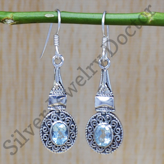 Blue Topaz Gemstone 925 Sterling Silver Wedding Jewelry Fine Earrings SJWE-409