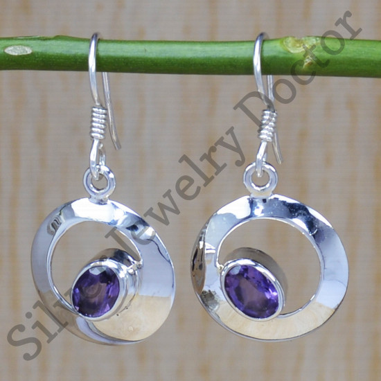 Amethyst Gemstone Handmade Jewelry 925 Sterling Silver Fine Earrings SJWE-414
