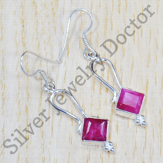 925 Sterling Silver Vintage Look Jewelry Ruby Gemstone Earrings SJWE-426