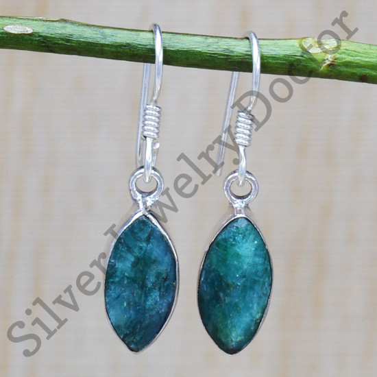 925 Real Sterling Silver Emerald Gemstone Traditional Jewelry Earrings SJWE-454