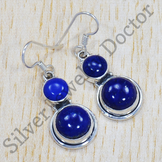 925 Sterling Silver Lapis Lazuli Gemstone Designer Jewelry New Earrings SJWE-472