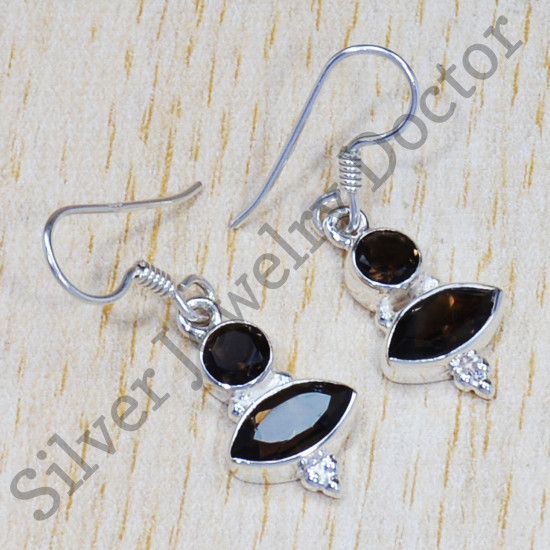Authentic 925 Sterling Silver Nice Smoky Quartz Gemstone Jewelry Earrings SJWE-492