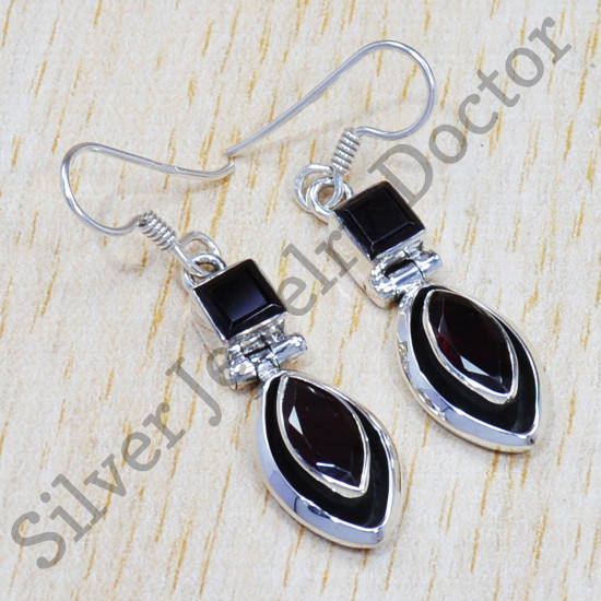 925 Sterling Silver Garnet Gemstone Wholesale Price Jewelry Earrings SJWE-509