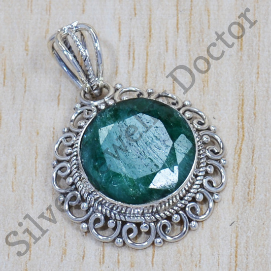 Causal Wear Jewelry Emerald Gemstone 925 Sterling Silver Pendant SJWP-656