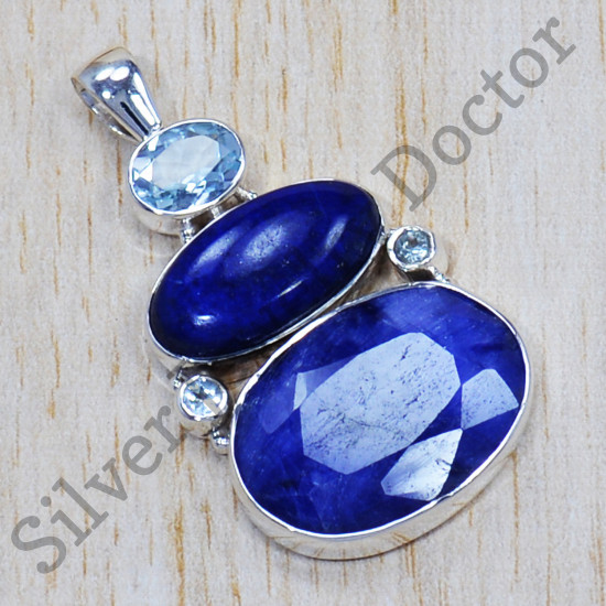 925 Sterling Silver Sapphire And Multi Gemstone Unique Jewelry Pendant SJWP-666