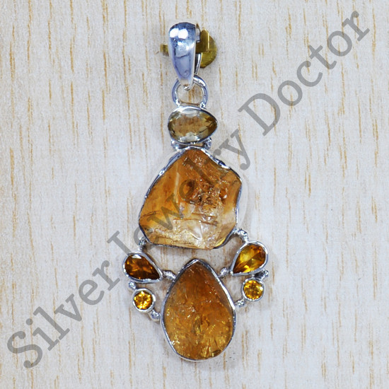 Citrine And Rough Citrine Gemstone Beautiful 925 Sterling Silver Jewelry Pendant SJWP-692