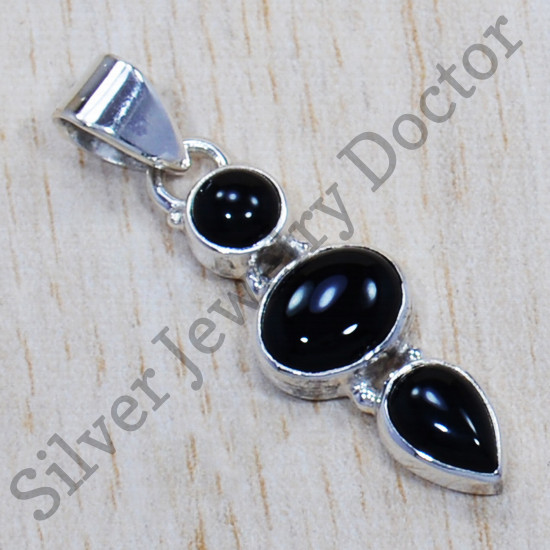Classic Look Jewelry Black Onyx Gemstone 925 Sterling Silver Pendant SJWP-697