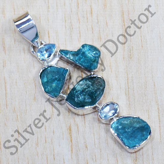 Blue Topaz And Rough Aquamarine Gemstone 925 Sterling Silver Jewelry Pendant SJWP-702