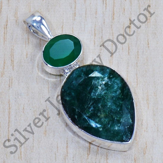 Emerald And Green Onyx Gemstone 925 Sterling Silver Jewelry Pendant SJWP-715