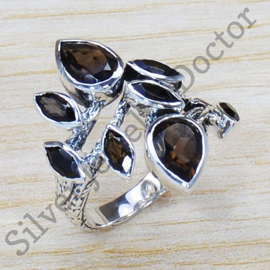 925 Sterling Silver Smoky Quartz Gemstone Jewelry Finger Ring SJWR-1279