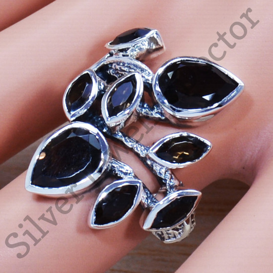 925 Sterling Silver Smoky Quartz Gemstone Jewelry Finger Ring SJWR-1279