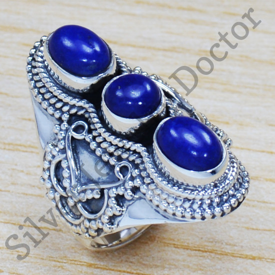 Casual Wear 925 Sterling Silver Jewelry Lapis Lazuli Gemstone Ring SJWR-1316