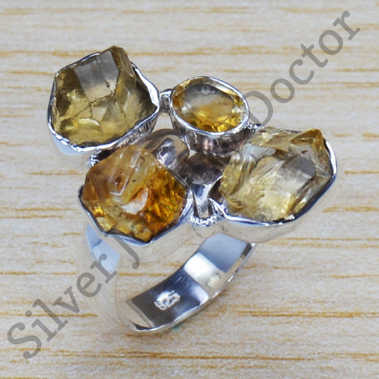 Citrine And Rough Citrine Gemstone Jewelry 925 Sterling Silver Ring SJWR-1318
