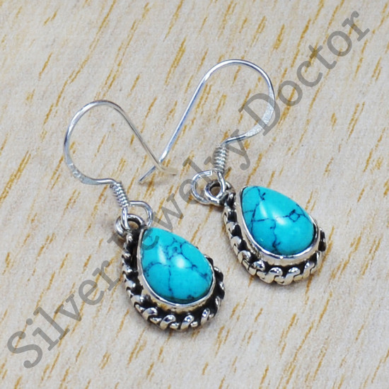 Turquoise Gemstone 925 Sterling Silver Handmade Jewelry Earrings SJWE-513