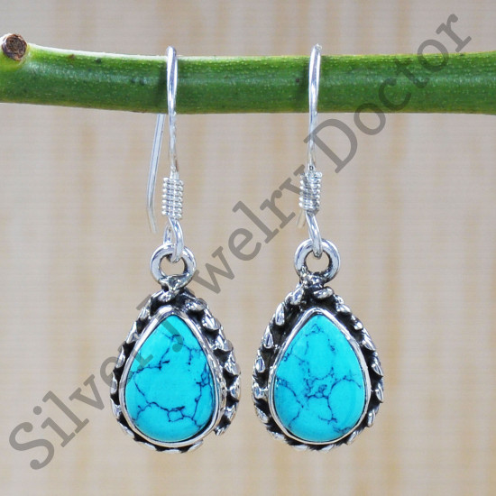Turquoise Gemstone 925 Sterling Silver Handmade Jewelry Earrings SJWE-513