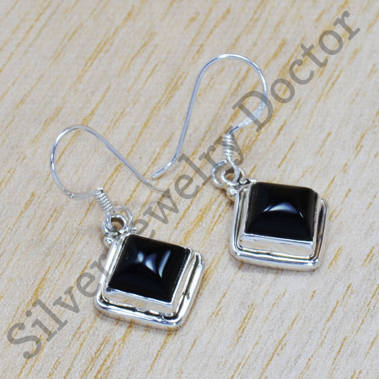 925 Sterling Silver Black Onyx Gemstone Ancient Look Jewelry Earrings SJWE-517
