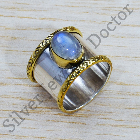 Authentic 925 Sterling Silver Fancy Jewelry Rainbow Moonstone Ring SJWR-1486