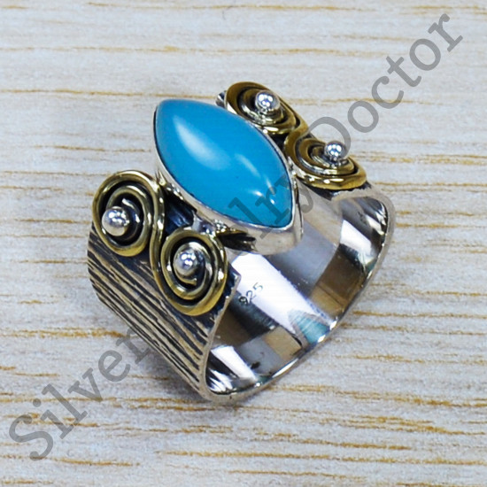 Chalcedony Gemstone 925 Sterling Silver And Brass Fancy Jewelry Ring SJWR-1502