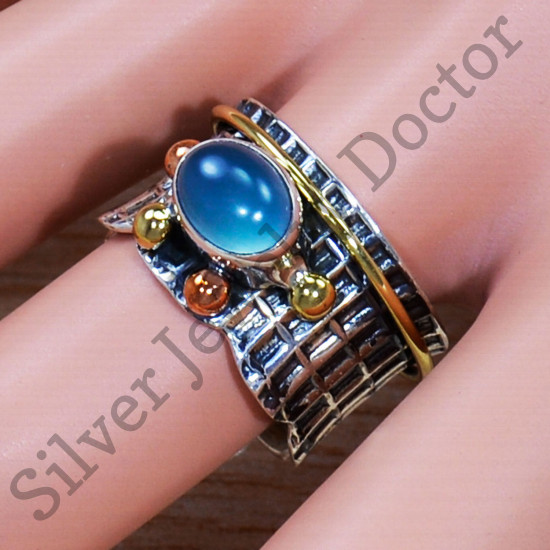 Beautiful Chalcedony Gemstone 925 Sterling Silver And Brass Jewelry Ring SJWR-1507
