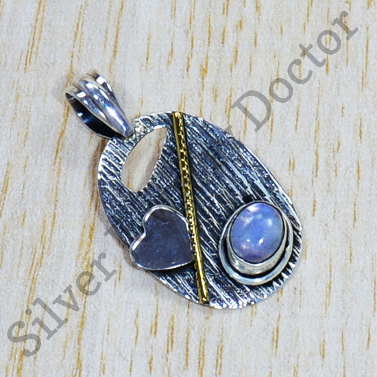 Designer Jewelry Rainbow Moonstone 925 Sterling Silver And Brass Pendant SJWP-764