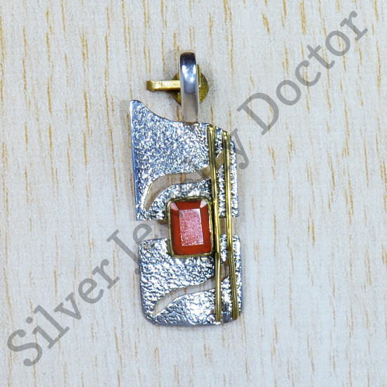 Carnelian Gemstone 925 Pure Sterling Silver And Brass Jewelry Pendant SJWP-794