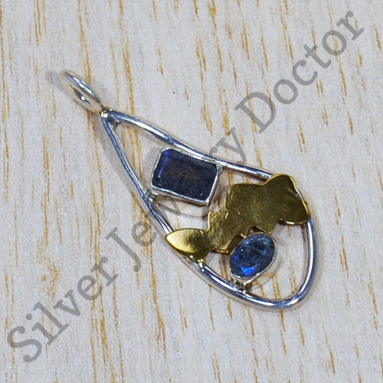Beautiful Jewelry Labradorite Gemstone 925 Silver And Brass Pendant SJWP-802