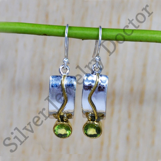 925 Sterling Silver And Brass Traditional Jewelry Peridot Gemstone Earring SJWE-567