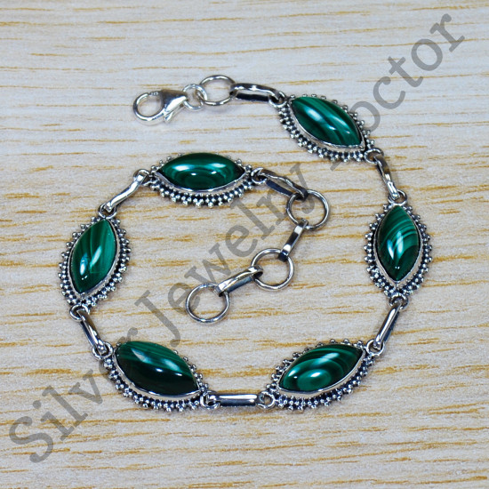 Factory Direct Jewelry Malachite Gemstone 925 Sterling Silver Bracelet SJWBR-421