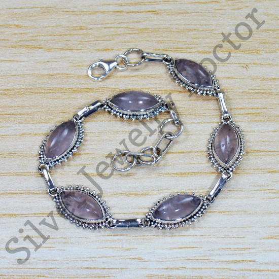 925 Sterling Silver Wholesale Price Jewelry Rose Quartz Gemstone Bracelet SJWBR-422