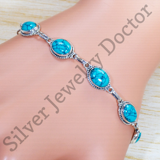 Casual Wear Jewelry 925 Sterling Silver Turquoise Gemstone Bracelet SJWBR-426