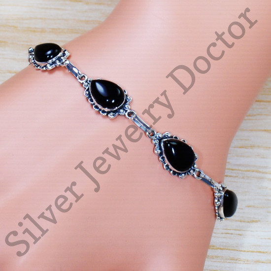 Authentic 925 Sterling Silver Beautiful Jewelry Black Onyx Gemstone Bracelet SJWBR-434