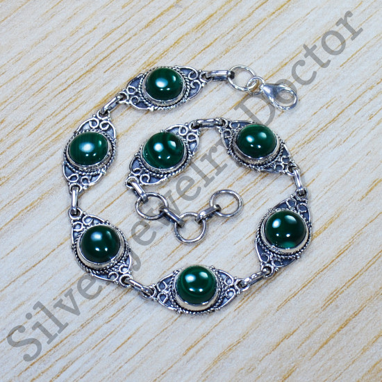 Handmade Malachite Gemstone Jewelry 925 Real Sterling Silver Bracelet SJWBR-444