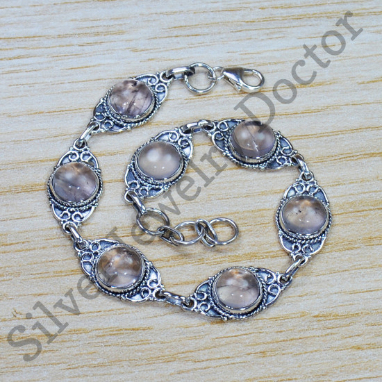 Beautiful Rose Quartz Gemstone Jewelry Pure 925 Sterling Silver Bracelet SJWBR-446